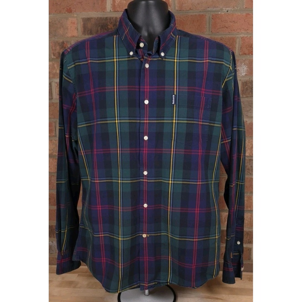 Barbour Highland Check 9 Plaid Long Sleeve Button Shirt Tailored Fit Mens Medium